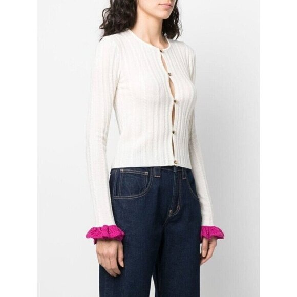 JW Anderson Ruffle-Detail Knitted Cardigan XXS Womens Off-White Pink NWT - Picture 1 of 16